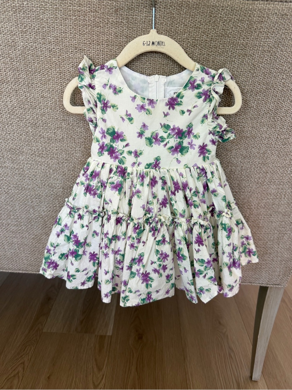 Popatu Cream Dress with Purple Floral Print